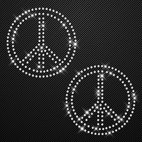 Glitzerdeals Bügelbilder Karneval Peace kristall einfarbig Aufbügler für Textilien Peace-Zeichen Strass Bügelbild für Textilien Hot-fix iron-on-transfer 2er