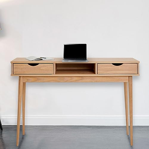 IDIMEX Schreibtisch Stefano Eiche Farben - Bürotisch mit 2 Schubladen und Fach aus Massivholz, Home Office Tisch, moderner Arbeitstisch