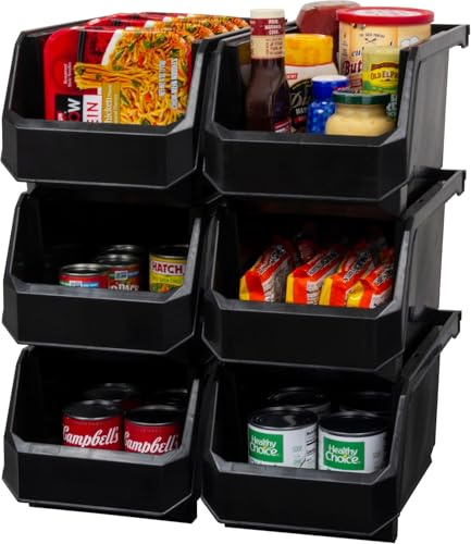 ReadySpace Lot de 6 grands conteneurs en plastique pour organisation et rangement pour placard, cuisine, bureau, jouets ou garde-manger, noir