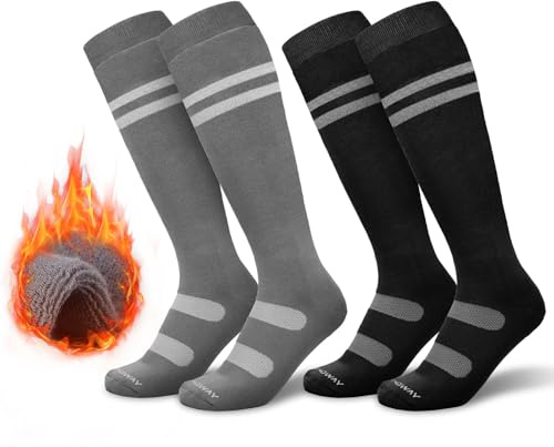 Findway 2 Paires Chaussettes de Ski, Chaussettes Thermiques Chaudes et Douces de Haute Performance pour Snowboard, Randonnée, Vélo, Cyclisme, Sport d'hiver, pour Hommes et Femmes