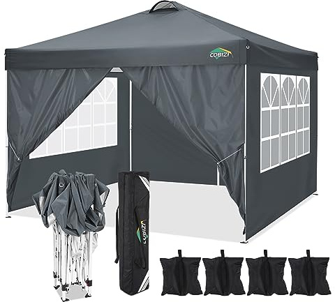 COBIZI Tonnelle de Jardin Tonnelle Pliante 3x3 Barnum Pliant 3x3, Imperméable avec 4 Côtés Protection du Soleil UV 50+ avec Un Chiffon Sac de Transport Hauteur Réglable Tente de Extérieur,Fête(Gris)