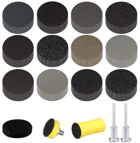 POFIBO 185 Stück Schleifscheiben 25mm Klett Nasse Trockene Schleifpads, (Körnung 60-10000) Sandpapier Schleifwerkzeug Mit für Dremel-Rotationswerkzeug, für Holz, Metall, Auto Polieren