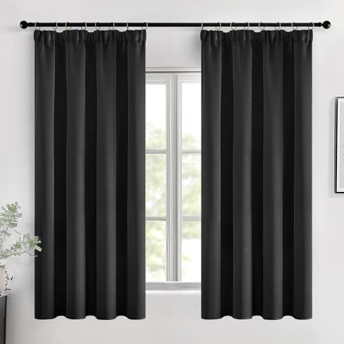 MIULEE Verdunklungsvorhang Blickdicht 2er Set B140 H145 Schwarz | blickdichter Verdunklungsvorhang mit Kräuselband, modernes Design, kälteabweisend, dekorativ für Wohnzimmer und Schlafzimmer
