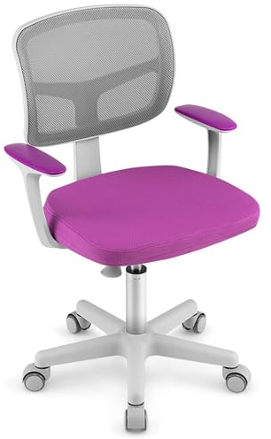 RELAX4LIFE Silla Escritorio Infantil con Altura Ajustable 40-54cm y 5 Ruedas Universales, Silla Escritorio Giratoria con Respaldo y Reposabrazos Ergonómicos para Niños 3-10 Años, Carga 150kg (Violeta)