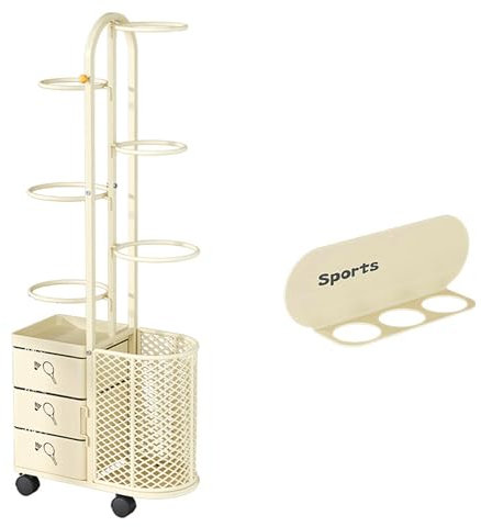 Tragbarer Basketball-Ball-Aufbewahrungsständer mit 360° leisen Rädern, rollender Sportball-Aufbewahrungswagen, Garagen-Sportgeräte-Organizer, stehender Basketball-Halter, weiß