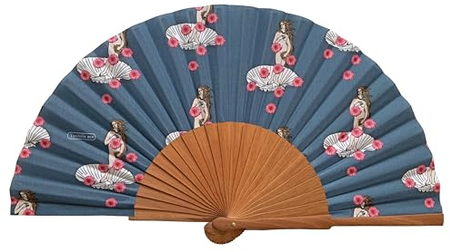 Spanischer Handfächer Venus – Holz und Baumwolle – 23 cm – Etui und Hülle aus Jute – Modeaccessoire – Handgefertigt in Spanien – Events und Geschenke – Kollektion Fansofart – Tusitala Barcelona