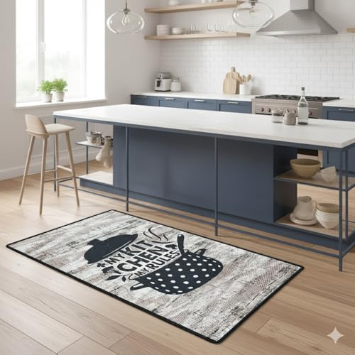 miqna Teppich Moderner Küchenteppich Gel Läufer Küchenläufer Grau Weiß Schwarz mit rutschfestem Bodenmuster mit Schriftzug Coffee Macchiato (Catinus, 60 x 200 cm)