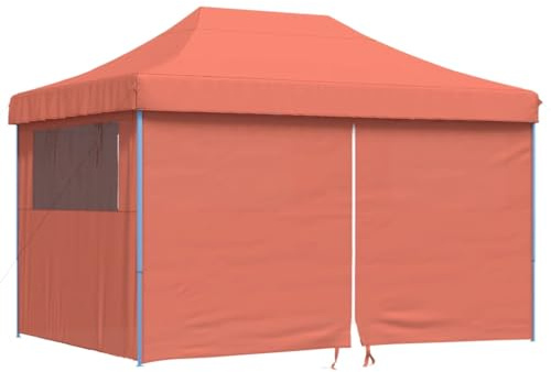 vidaXL Terracotta 4-Wall Pop-Up Gazebo Marquee - Oxford Fabric, PVC Lining, Powder-Coated Steel Frame, Clear Windows, Zip Access, 410x279x315 cm