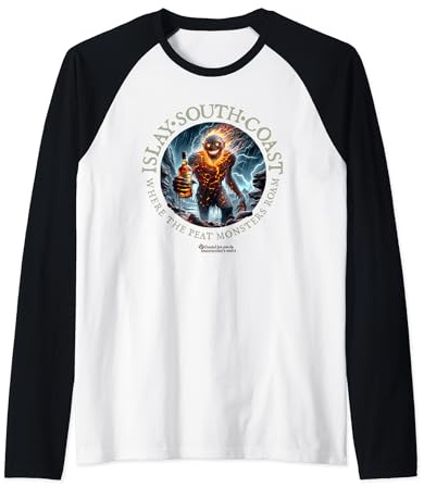 Whisky Islay South Coast Where Peat Monsters Roam Whisky Raglan Baseball Tee