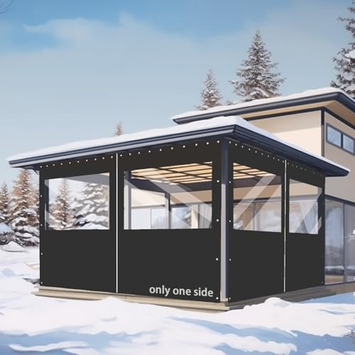 FoundGo 7(H) x8(W) ft Heavy Duty Vinyl Gazebo Curtain Replacement with Window,Privacy Gazebo Curtain Outdoor Waterproof Windproof and Snowproof in Winter for Garage,Pavilion,Balcony-Black-1pc