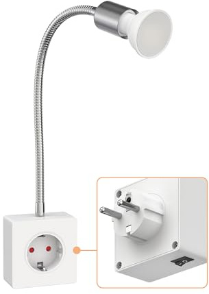 ledscom.de Steckdosenlampe LESCH Leselampe, chrom/weiß inkl. GU10 LED Lampe 6,1W, 609lm, 3-Stufen-Dimmer, weiß