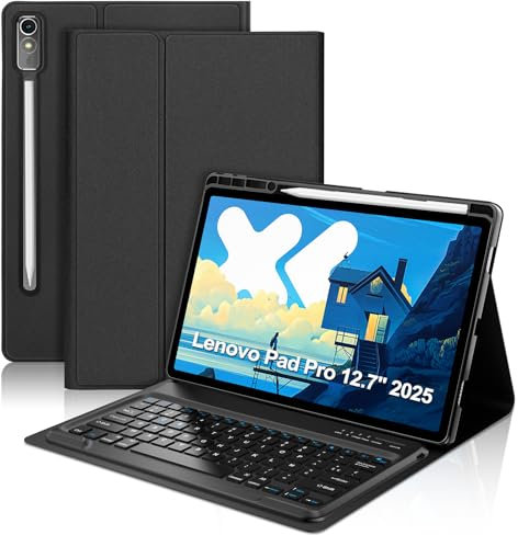 SENGBIRCH Tastaturhülle für Lenovo Idea tab Pro 12.7 2025 - QWERTZ Deutsche Tastatur Abnehmbare Bluetooth Wireless Tastatur für Lenovo Idea tab P12 Pro 12.7 Zoll 2025, Schwarz