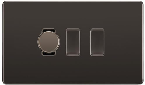 BG Black Nickel Screwless 3 Gang Switch 1x Trailing Edge LED Dimmer 2x 2 Way Custom Switch
