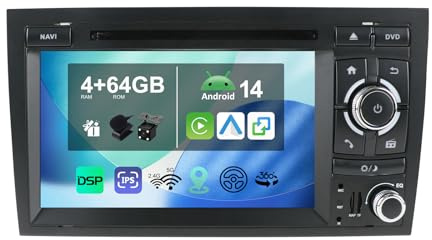 [4+64G] 7 bilradio för Audi A4 (B6/B7) | Seat Exeo Android 14 med Wireless Carplay Android Auto DSP Wifi GPS Navi Bluetooth 5.0 FM MirrorLink 360 Kamera-Ingår Backkamera+MIC