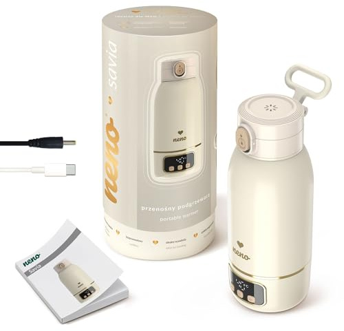 NENO Savia Flaschenwärmer Baby Unterwegs - Babyflaschen Wärmer Tragbar - Mobiler Fläschchenwärmer - 500 ml Kapazität - Erwärmung bis 55 °C - Schnelle Aufheizung und Lange Akkulaufzeit