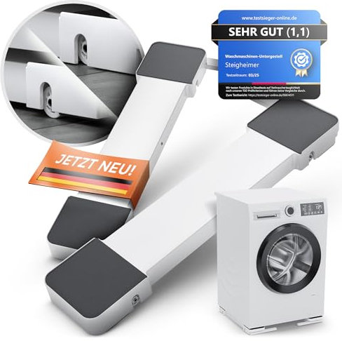 STEIGHEIMER Base de lavadora con ruedas elevadoras en lugar de ruedas de freno y asas, pedestal, resistente al centrifugado y amortiguador de ruido, incluye alfombrilla antivibración, para torre de