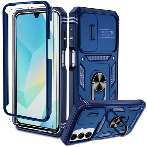 Pilaru für Samsung Galaxy A16 5G Hülle,Kameraschutz Handyhülle Cover mit 2 Stück Schutzfolie, 360° Drehhalter Ring Schutzhülle Militär Outdoor Stoßfest Kratzfest Handy Hüllen für Samsung A16 5G, Blau
