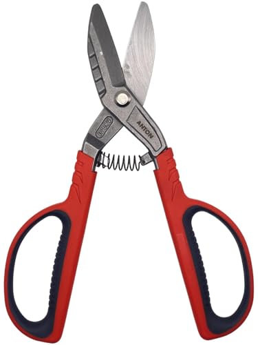 HOCHSTE Anton Tin Snips 10 Inch (250mm) Straight Cut - Heavy Duty Metal Shears with CRV Handles, Heat-Treated Blades, and High-Frequency Hardened Edges for Precise Cutting Red 250 mm(10 in)