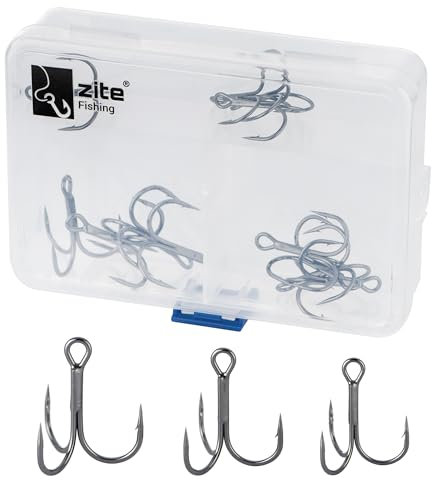 Zite Fishing Drillingshaken XL Set 15 Stück | Drillinge Angelhaken Sortiment in Box | High Carbon Steel & Scharfe Spitzen | Angeln Haken Hecht, Zander, Großfisch in Größe 1, 1/0, 2/0