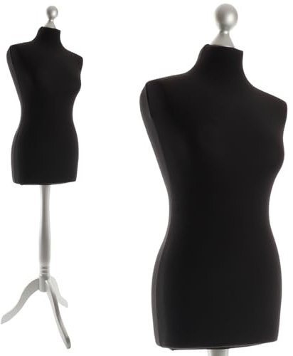 DummyDoll Schneiderpuppe weiblich Größe 38/40, Überzug schwarz, Holzdreibein Silber