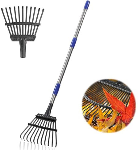 Garten Laubrechen Heavy Duty,Gras Harken für Gartenarbeit mit 11 Metallzinken 21 cm breit,Upgraded 78 bis 182 cm verstellbaren Langen Griff Gartengeräte für Yard Cleanup Lawns Nivellierung,Silber