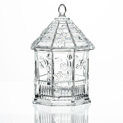 Bafnsiji Tarro de Caramelo de Vidrio con Tapa, Tarro de Caramelo de Cristal con Tapa, Contenedor de Caramelo Vintage, Contenedor de Caramelo de Flor de Mariposa en Relieve Vintage