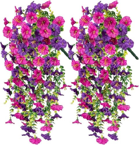 Yeehliny Kunstblumen Hängend Kunstblumen Outdoor Wetterfest Künstliche Hängepflanzen wie Echt Künstliche Blumen Hängend Artificial Flowers Hängeblumen für Wand Haus Garten Hochzeit (2 Stück/Gemischt)