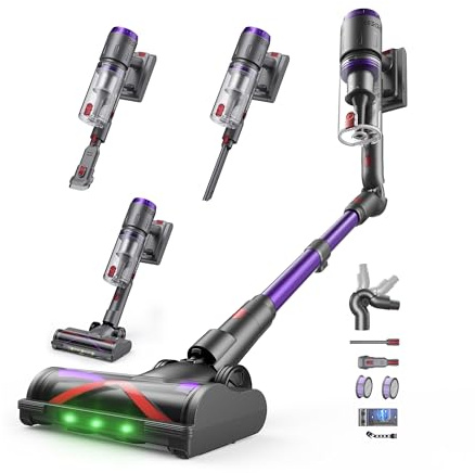 Circlio Akku Staubsauger 90Min, 600W 58000Pa Staubsauger Kabellos mit 90° Top-Adapter, Selbststehender Akkusauger mit Smart LED Display und Ladestation, Akkusauger für Teppich, Hartboden und Tierhaare