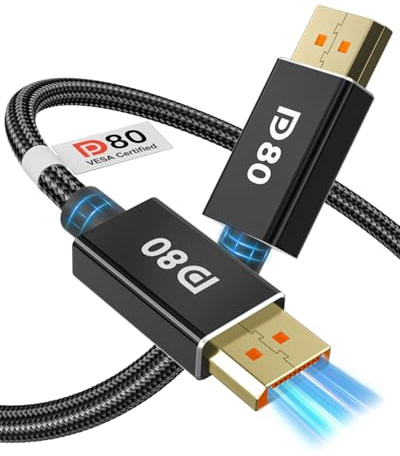 80Gbps DisplayPort Kabel 2.1 1M [VESA-Zertifiziert], 16K DP80 [16K@60Hz, 8K@240Hz, 4K@540Hz] DP 2.1 Kabel UHBR20, HDR, HDCP2.3, DSC 1.2a, FreeSync G-Sync für Gaming Monitor 5090 7900XTX Grafikkarte