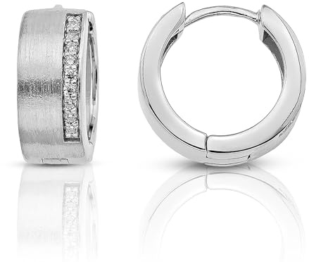 Cassini Klappcreolen Damen Silber 925 – Mittelgroße Creolen mit Zirkonia, mattiert & poliert, rhodiniert – Elegante Sterling Silber Ohrringe hypoallergen für verschiedene Anlässe, 3CAB