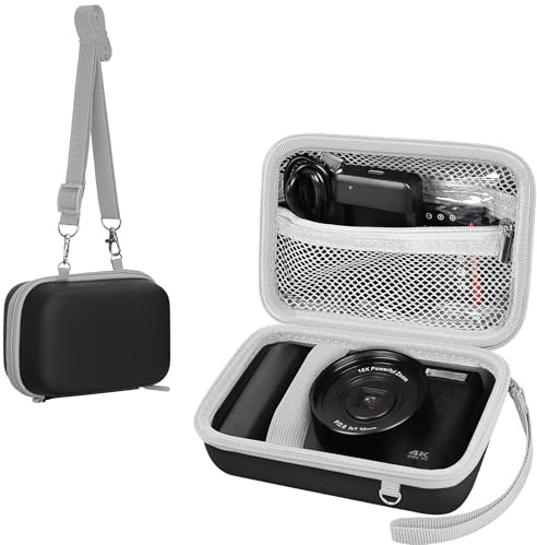Leayjeen Étui de Protection pour Appareil Photo numérique 4K, Compatible avec Les modèles Saiyuanxing/VAHOIALD/GUEVWES/AUREAPIX/HOOPWNE, avec dragonne et bandoulière(Seulement l'étui) Noir