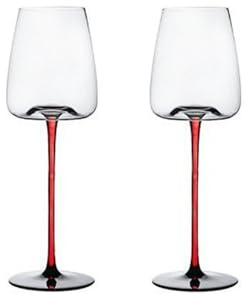 2 Copas de Vino Tinto de Vidrio, aún Transparentes y Brillantes bajo la luz, con Mango Rojo y Fondo Negro, adecuadas para Bares y restaurantes.(Clear,24 * 7.7 * 5.4 * 8)