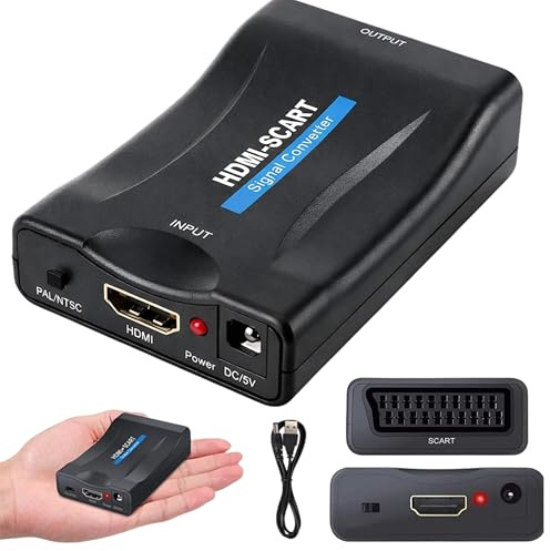 HDMI to SCART Converter Adapter – Converts 1080P HDMI Digital Video and Audio Signal to Analog SCART CVBS – Supports PAL/NTSC Output – Ideal for TV, VCR, DVD Player, Retro Consoles, Monitors & Project