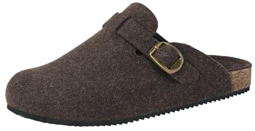 Dokela Hausschuhe Damen Winter Clogs Gefüttert Herren Filz Pantoffeln Wärme Kork Fußbett Mules Geschlossene rutschfeste Bequeme Leder Schlappen Filzclog,Braun,41 EU