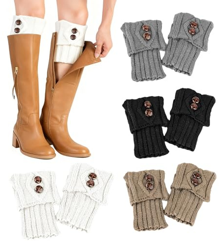 SUFANG 4 Paare Winter Stulpen Damen, Gestrickte Leg Warmers Warme, Kurze Beinwärmer Boot, Flexibel Legwarmers, Stiefelstulpen Langer,für Damen Mädchen