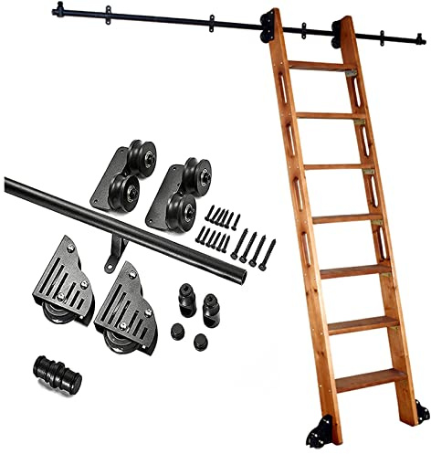 Generico Kit Completo di ferramenta per Scale a rotelle - Kit per Porta Scorrevole da 3,3-20 Piedi (Senza Scala), Binario per Scale mobili con Design a Tubo Tondo, con Ruota a rulli per pav