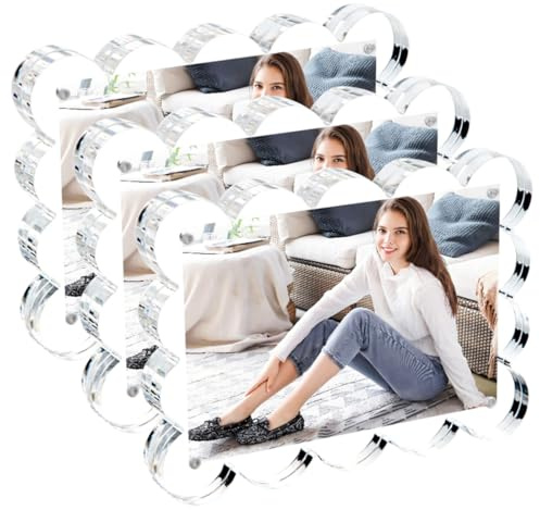 3 Pack 4x6 Inch Magnetic Acrylic Picture Frame,10+10mm Thick Block,Double Sided Clear scalloped frames for Desktop Display | Trendy Home Gift (3 Pack, 4x6inch)