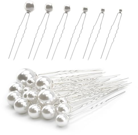 Desenda 18 PCS Pearl Hair Pins Pearl Wedding Pin U-Shaped Hair Clips Set Accessories for Brides Bridesmaids (Silver)