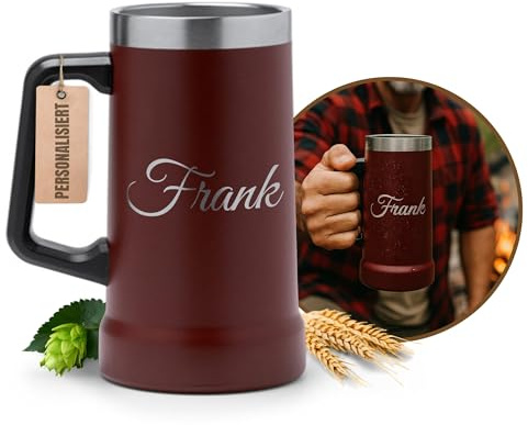 Kumpani Personalisierbarer Bierkrug aus Edelstahl – Schwarzer Thermobecher mit Henkel, doppelwandig isoliert, gravierbar – Geschenk für Männer & Frauen, 700ml (Iron Ember)