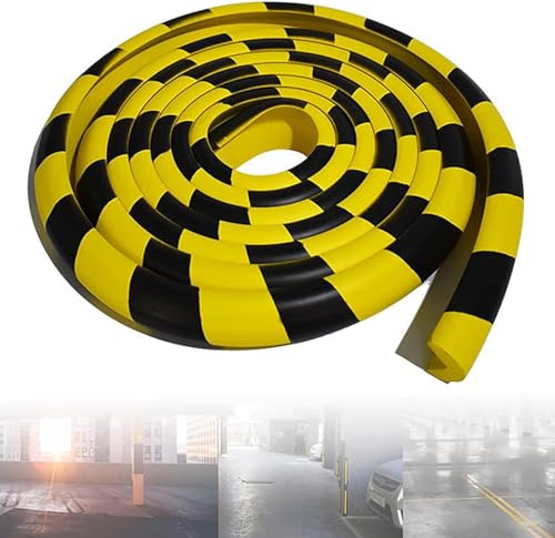 Industrial Self-Adhesive Wall & Corner Guards – 16.4ft Yellow/Black Foam Bumper Strip for Warehouse, Garage, Parking Lot, Loading Dock Safety Protection(L-Shaped 5 M)