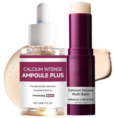 Calcium Multi Balm & Cemenrete Calcium Ampoule, Korean Collagen Moisturising Stick and Firming Serum, Hydrating Anti Aging Skincare Set, Wrinkle Core Stick for Eyes Face Neck Fine Lines