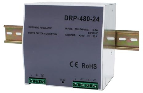 KONGMM Fuente de alimentación 480W DC 12V 24V 36V 48V je de Salida 10A 13.3A 20A 40A DRP-480 Transformador Fuente alimentación conmutada Tipo Carril(DRP-480-12V 40A)