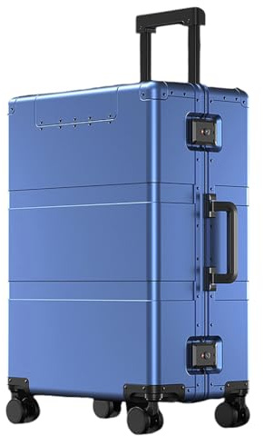 Koffer Hartschale Aus All Aluminium Magnesium Legierung Mit Fronttasche, Hartschalen Trolley Koffer Handgepäck mit Rädern und Schloss, Alles Metall Rollkoffer für Damen und Herren (Blau, 51CM-44L)