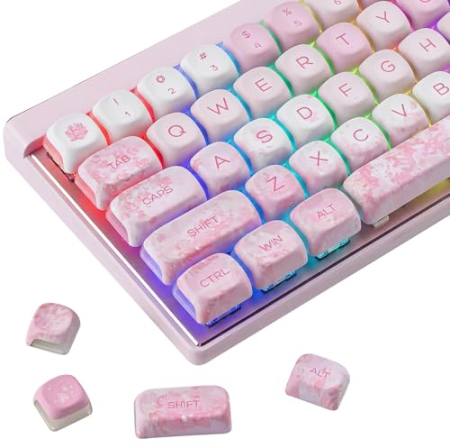Sunzit Keycaps-Pink Cherry Blossom MOA Keycaps,Cute Sakura Custom Keycap Set 133 Keys PBT Dye Sublimation Shine Through Keyboard caps for Cherry MX Switches ISO/ANSI US Layout Mechanical Keyboard