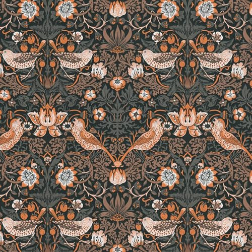 Profhome Papier peint fleurs 390563-GU Papier peint intissé (TNT) noir orange gris-brun blanc 0,53 m x 10,05 m / 5,33 m2