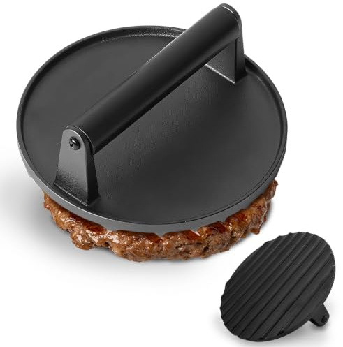Smash Burger Press, 7 Cast Iron Burger Smasher & Meat Press | Heavy Duty Pre-Seasoned Steak Weight with Solid Handle, 950g/2.1Lb Cooking Press for Griddle, Hamburger Bacon Vegetables