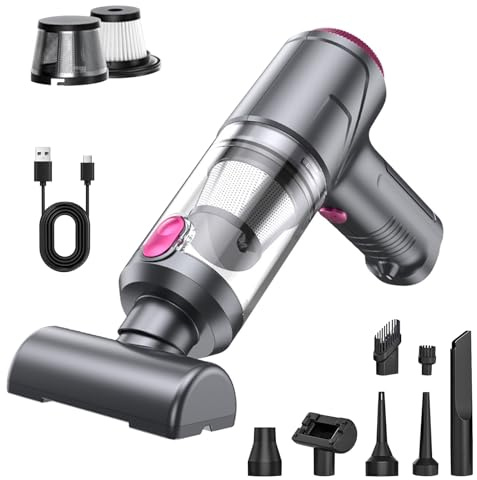 Unipampa Aspirabriciole Senza Fili, Mini Aspirapolvere, Aspirapolvere Auto, Aspirapolvere Portatile Senza Fili, Ricaricabile aspirapolvere, Luce LED, Doppio Filtro, per Auto Casa Ufficio Animali