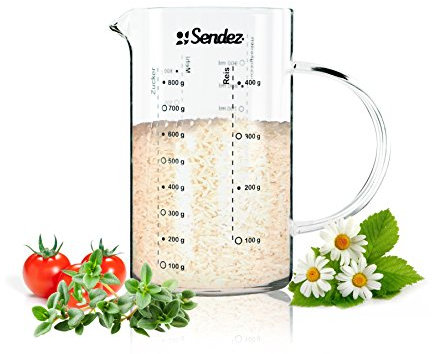 Sendez® Messbecher 1L aus Borosikatglas Messkanne Dosierhilfe Literbecher Küchenhelfer Messbehälter