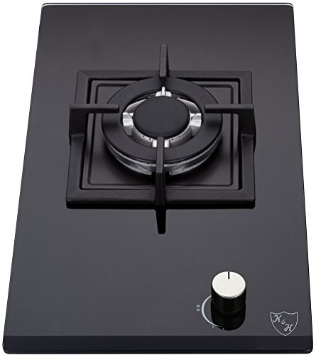 K&H Domino Glas Gaskochfeld [1 ZONE] - Gasherdplatten Erdgas - Wok Brenner - Thermoelement Flammenaustrittssystem - 1Z-KHGW - Autark - Gasbetrieben - Gehärtetes Sicherheitsglas - Abschaltautomatik