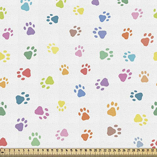 ABAKUHAUS Katze Gewebe als Meterware, Footprints Katzen Hunde Pfoten, Schön Gewebten Stoff für Polster und Wohnaccessoires, 1M (148x100cm),Pastel Mehrfarbig